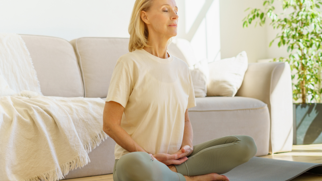 seated breath work or yoga for heart health, Brahma Mudra.